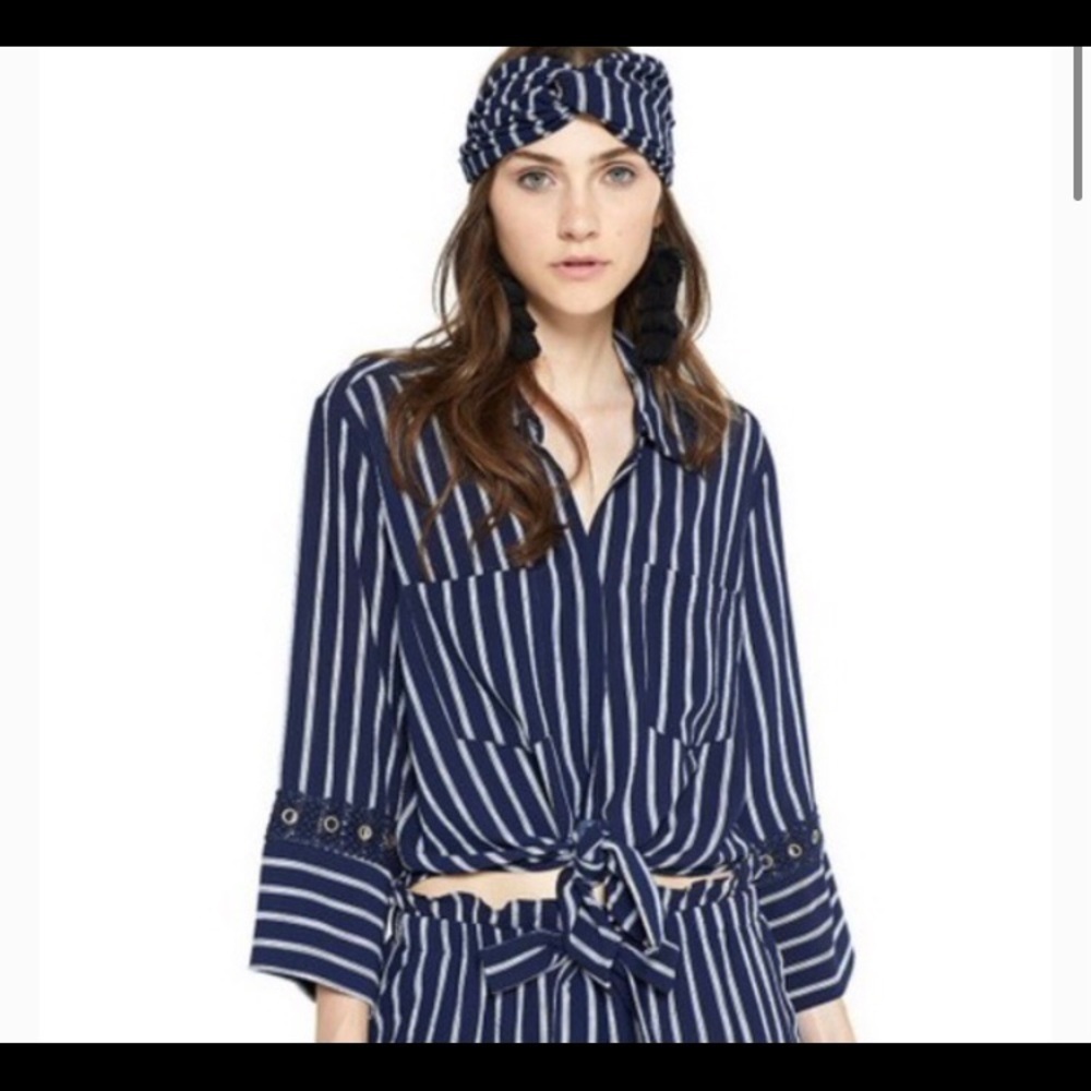 Misa Los Angeles Navy White Stripe Button Down Shirt Women’s Size Medium